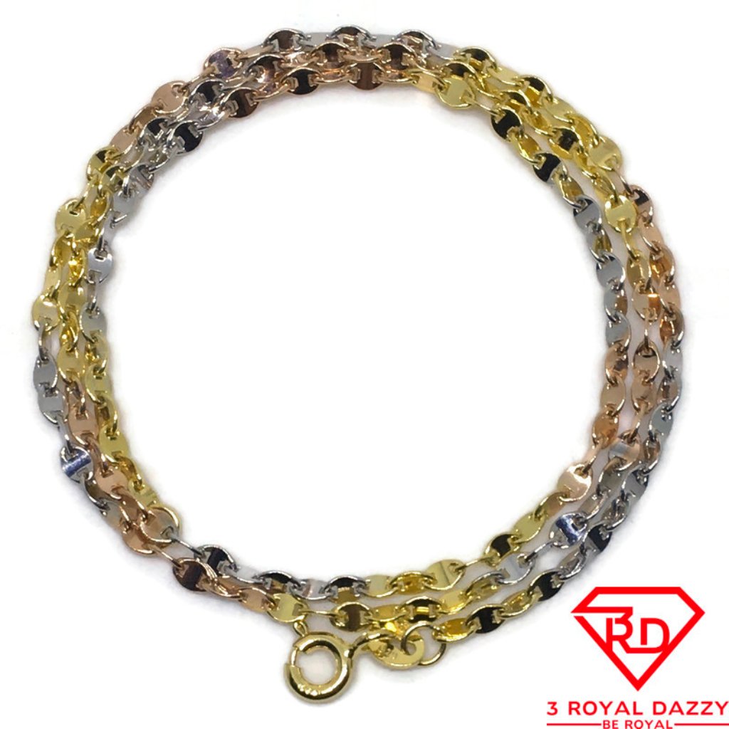 Flat Link Chain 16 Inch Necklace 14k 3 Tone Gold